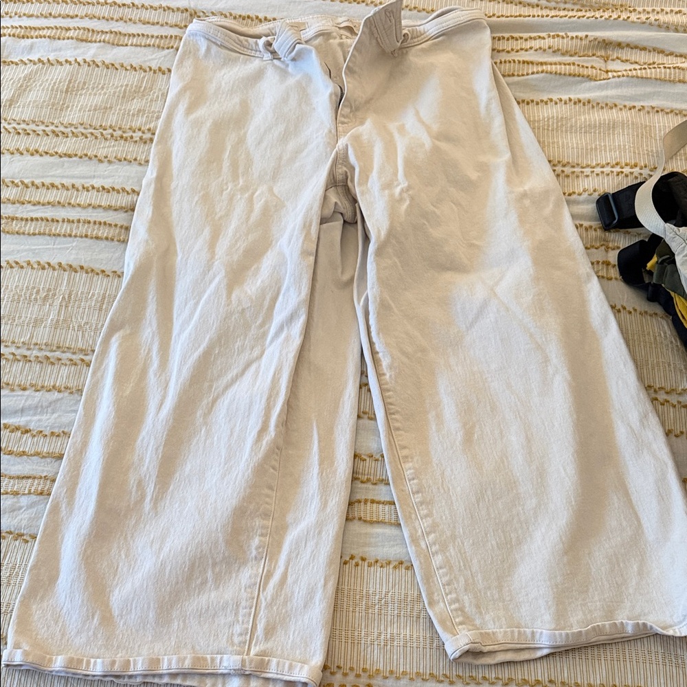 Light Beige Wide Leg Denim Pants